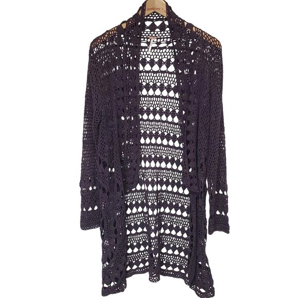 Free People Sweater Size Medium Purple Open Knit Cardigan Duster EUC - Picture 1 of 4
